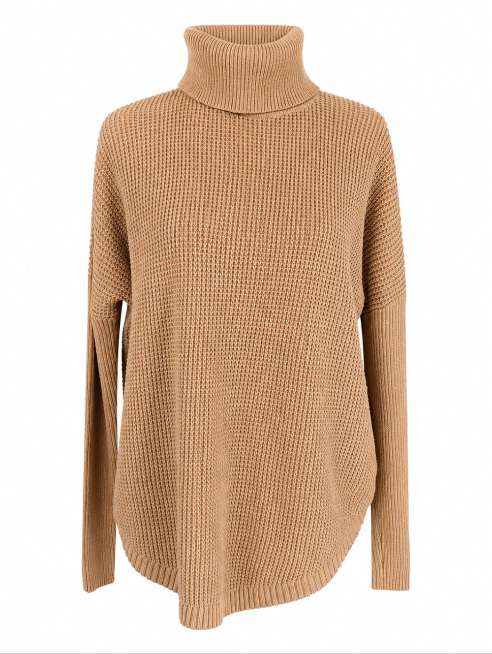 Michael Kors Waffle Knit Turtleneck Sweater Camel Tan Relaxed Large